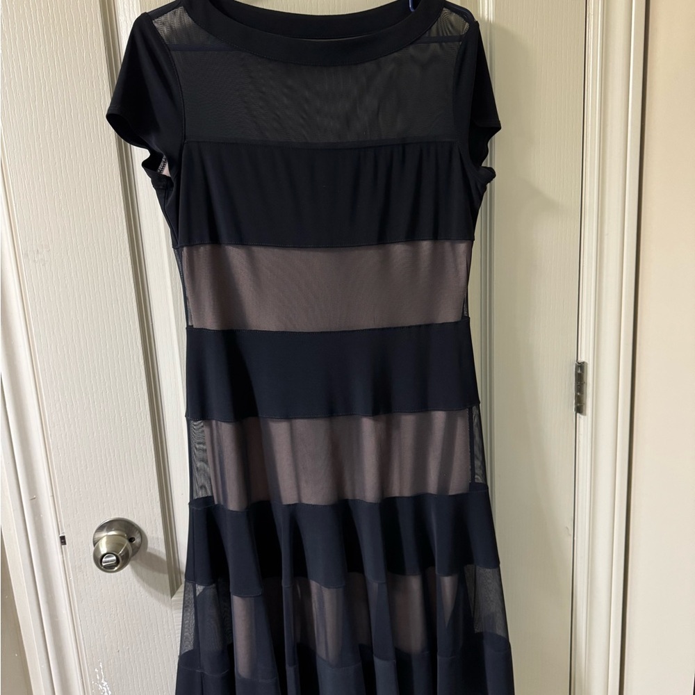 Joseph Ribkoff Black and Gray A-Line Midi Dress